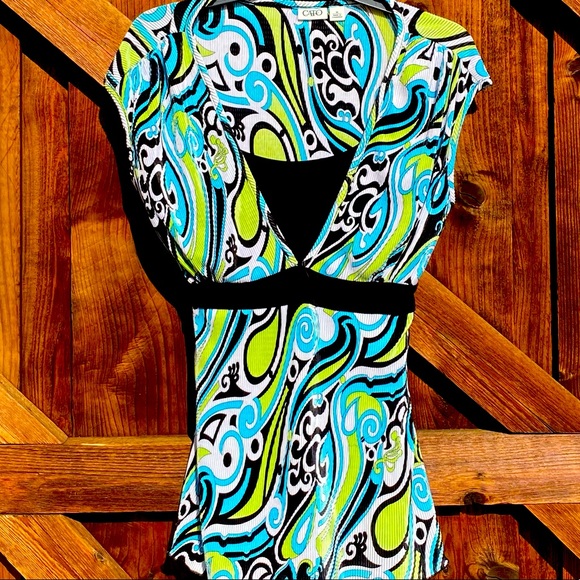 Cato Pleated Tie Back Geometric Blouse - Picture 1 of 6